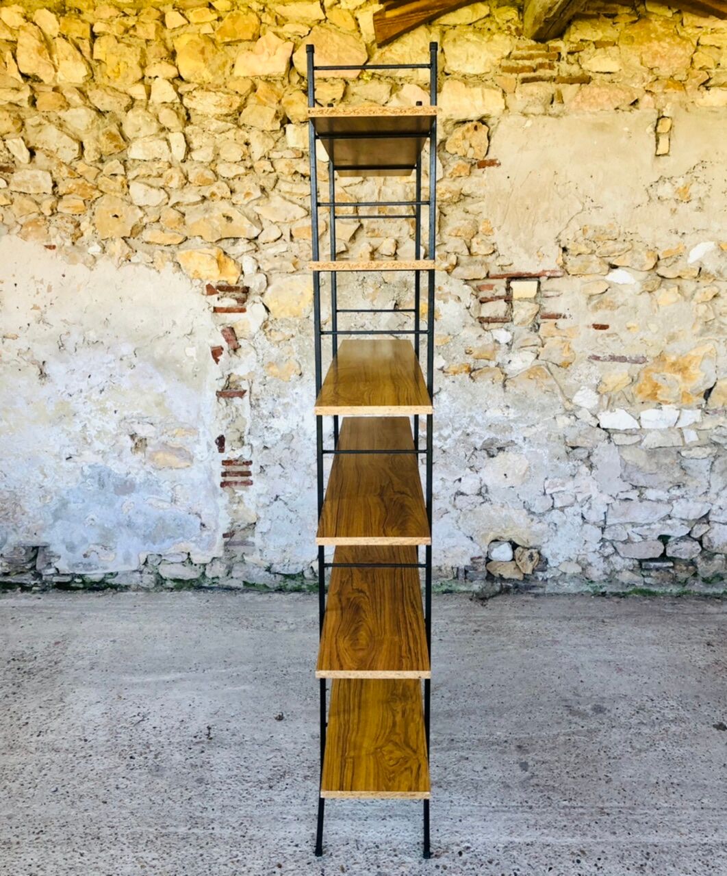 Wall system has 6 Scandinavian modular shelves