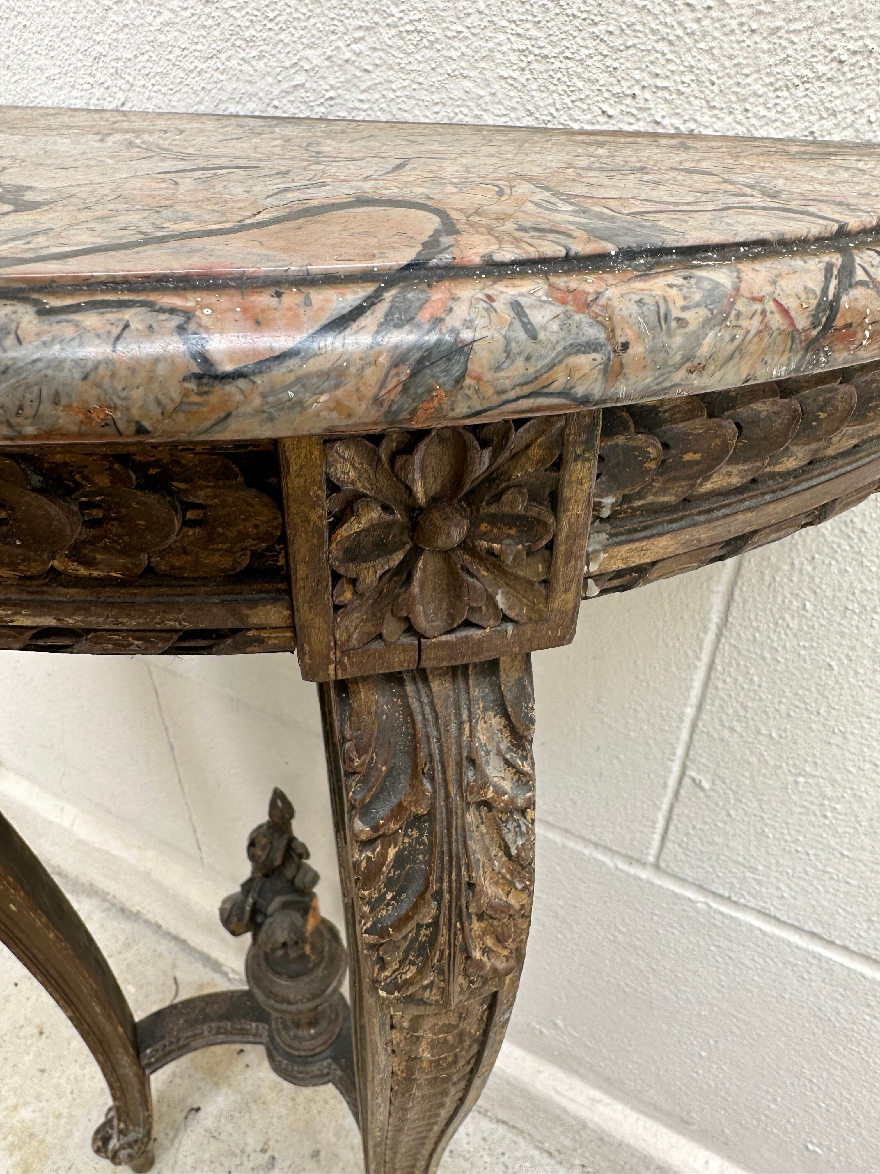 Wall lamp console - half moon carved wood old gilded