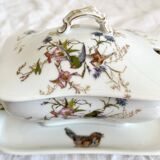 Saucière à couvercle ancienne en porcelaine de Limoges Haviland décor d'oiseaux