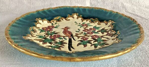 Ancienne assiette à l’oiseau émaux de Longwy