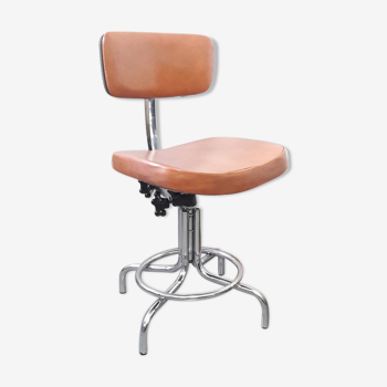 Chaise pivotante skaï et acier chromé, réglable, vintage 1965