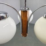 Art Deco Chandelier, Chrome, Walnut & Glass, 1930s