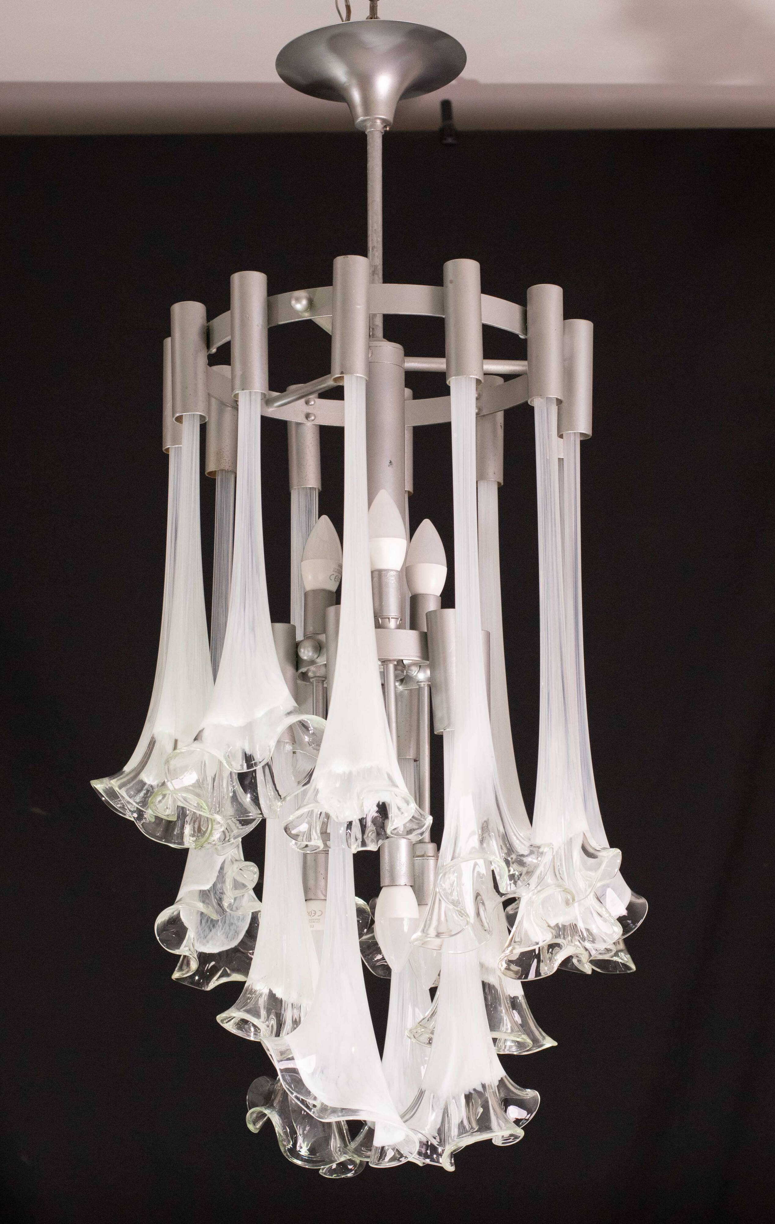 Lustre blanc en verre de Murano « Calle » de Venini, 1970