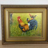 Rooster painting, backyard, painting