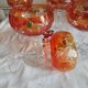 Five antique orange cut crystal champagne glasses with grape cluster decoration Poland