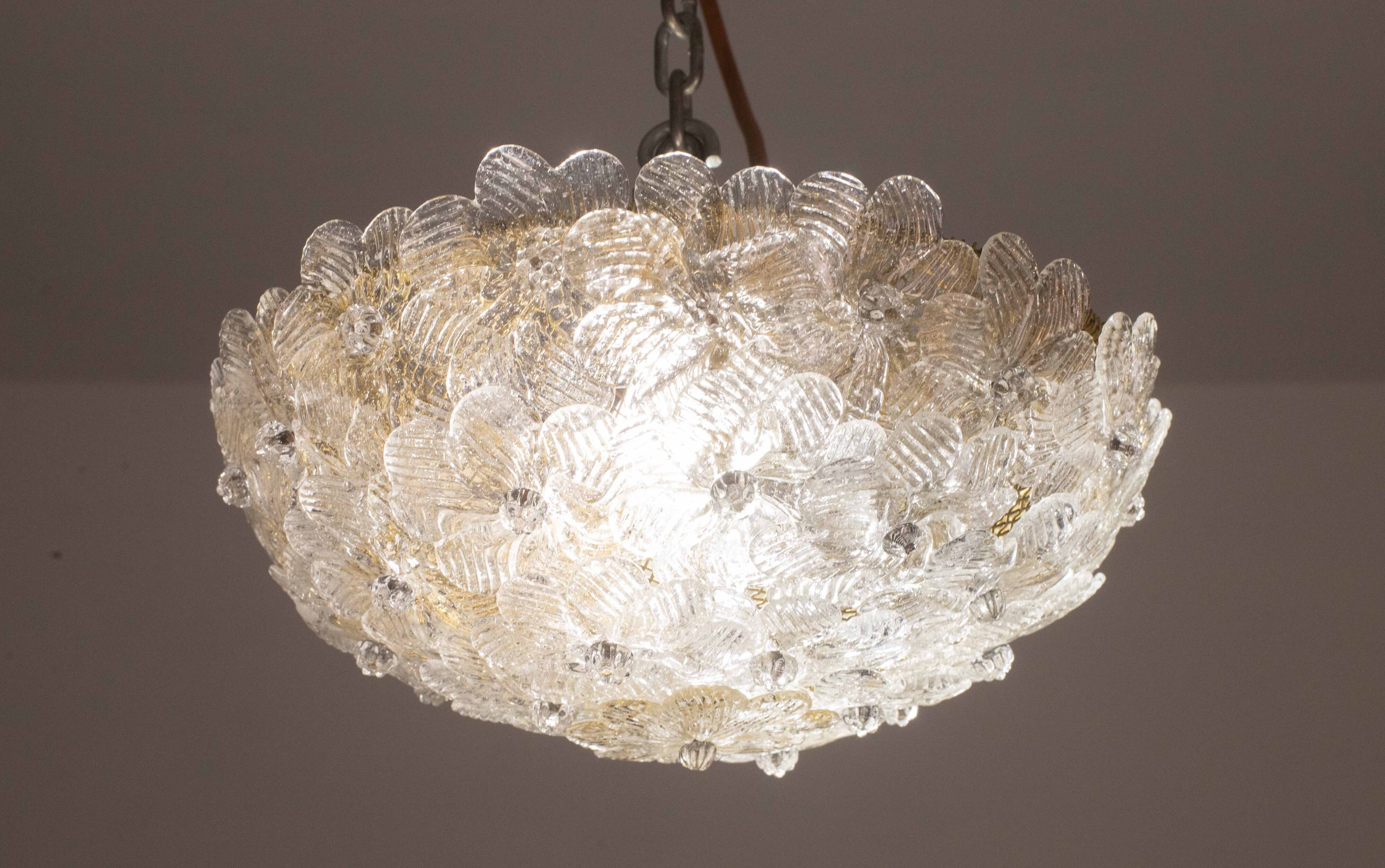 Elegant Murano Ceiling Light Gold and Trasparent Flower by Seguso for Venin