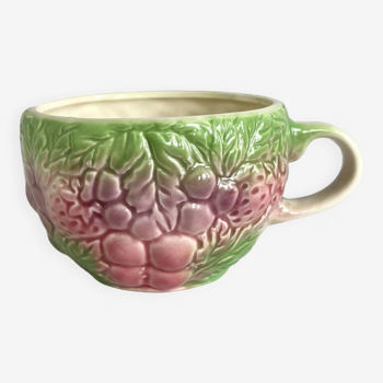 Grande tasse / mug barbotine vintage - Céramique peint à la main - Motif fruit tons pastels
