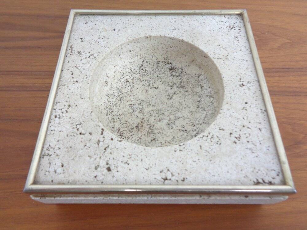 Travertine & Brass Ashtray by Fratelli Mannelli, Italy, 1970s