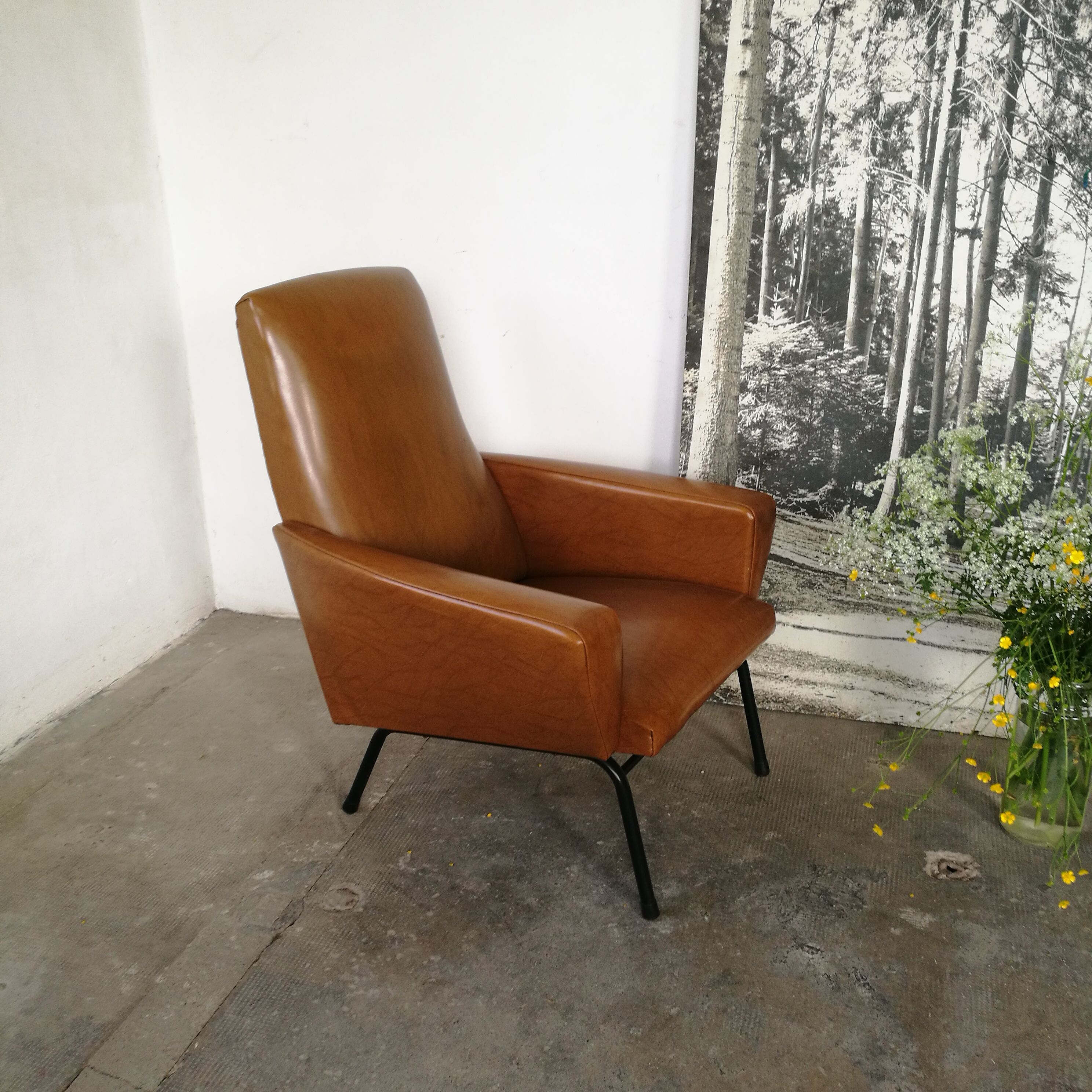Armchair 50s skaï metal base