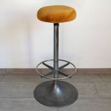 Tabouret haut vintage fonte d'aluminium et moumoute