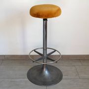 Tabouret haut vintage fonte d'aluminium et moumoute