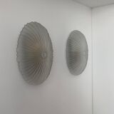 Pair of vintage sandblasted glass wall lights, France 1970s