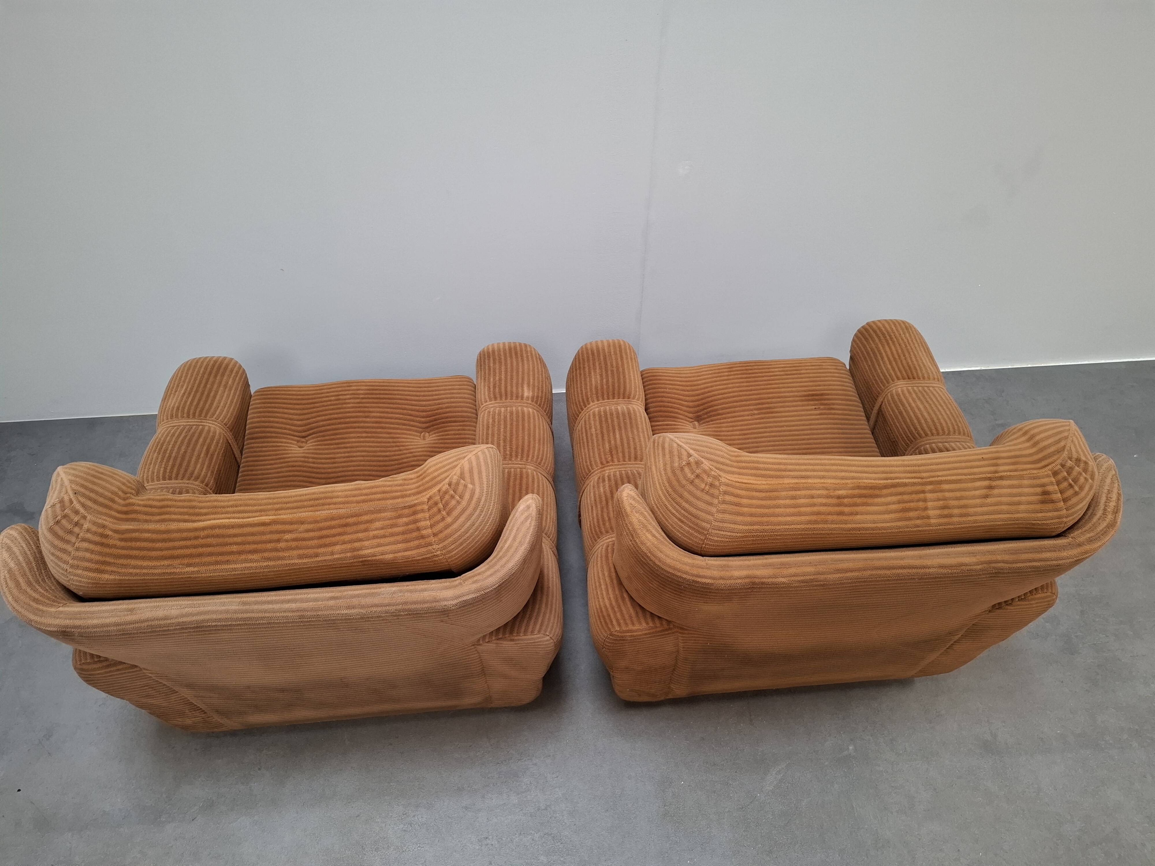 Pair of Czech TON Armchairs, 1985, Mid-Century Upholstered Lounge Chairs