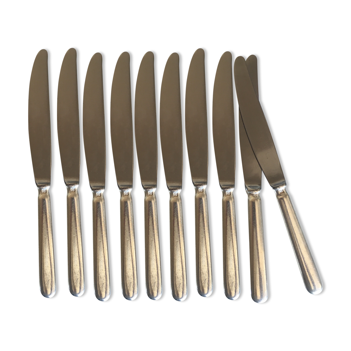 Set 10 1960 silver metal steel blade brewery knives