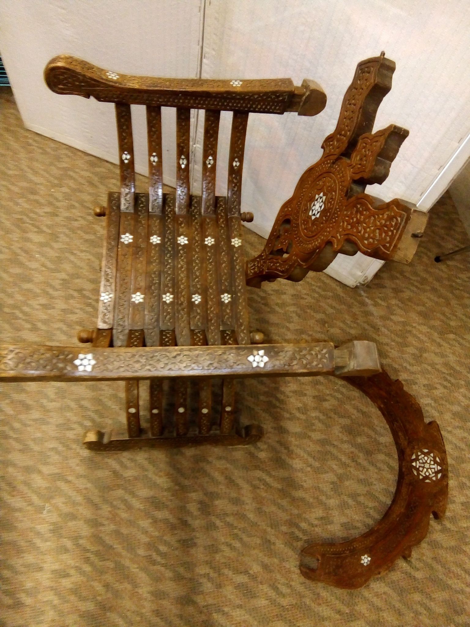 Old Syrian ethic armchair wood and mother-of-pearl