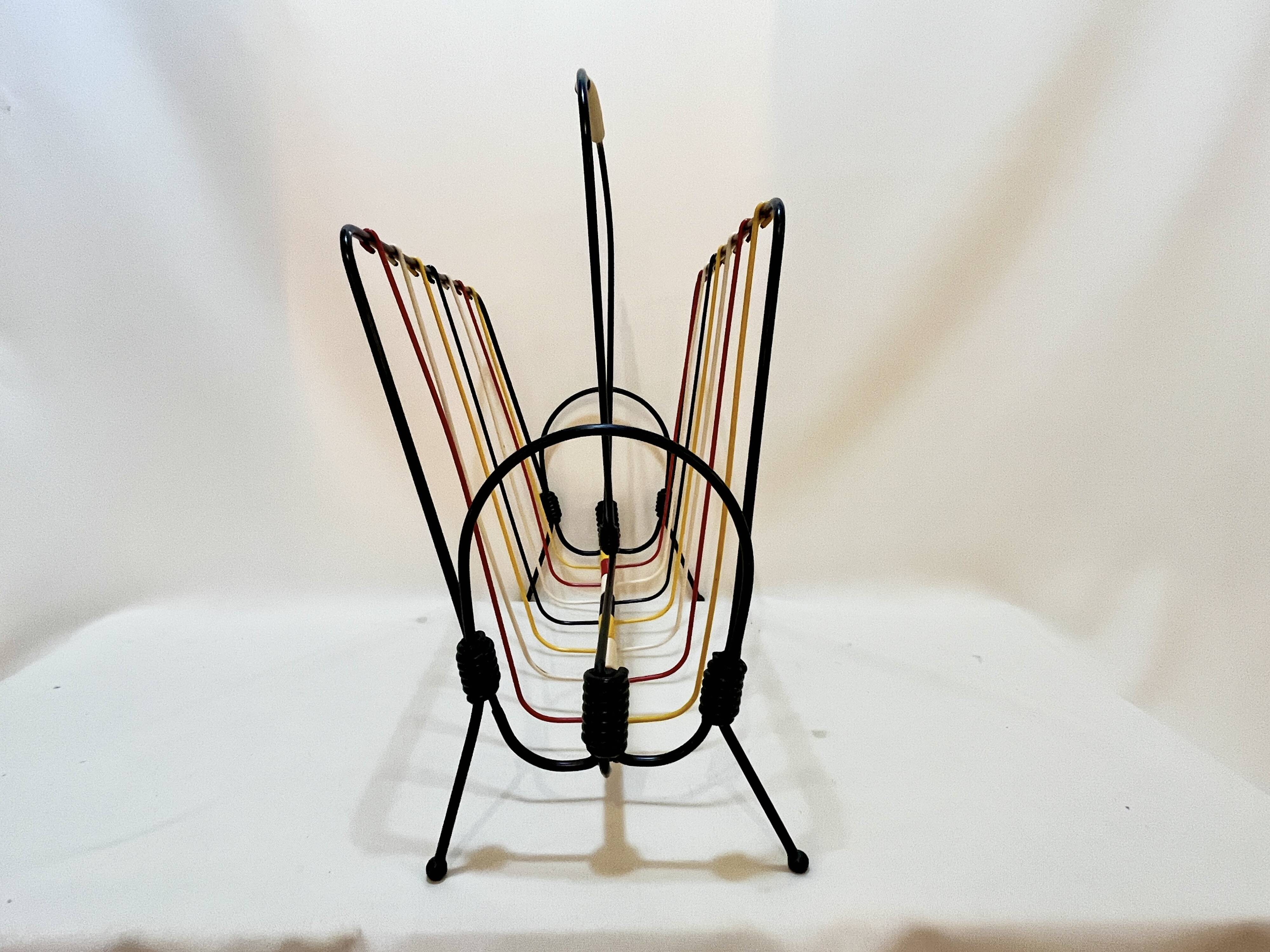 Vintage scoubidou vinyl magazine rack metal 50s 60s multicolor 1960