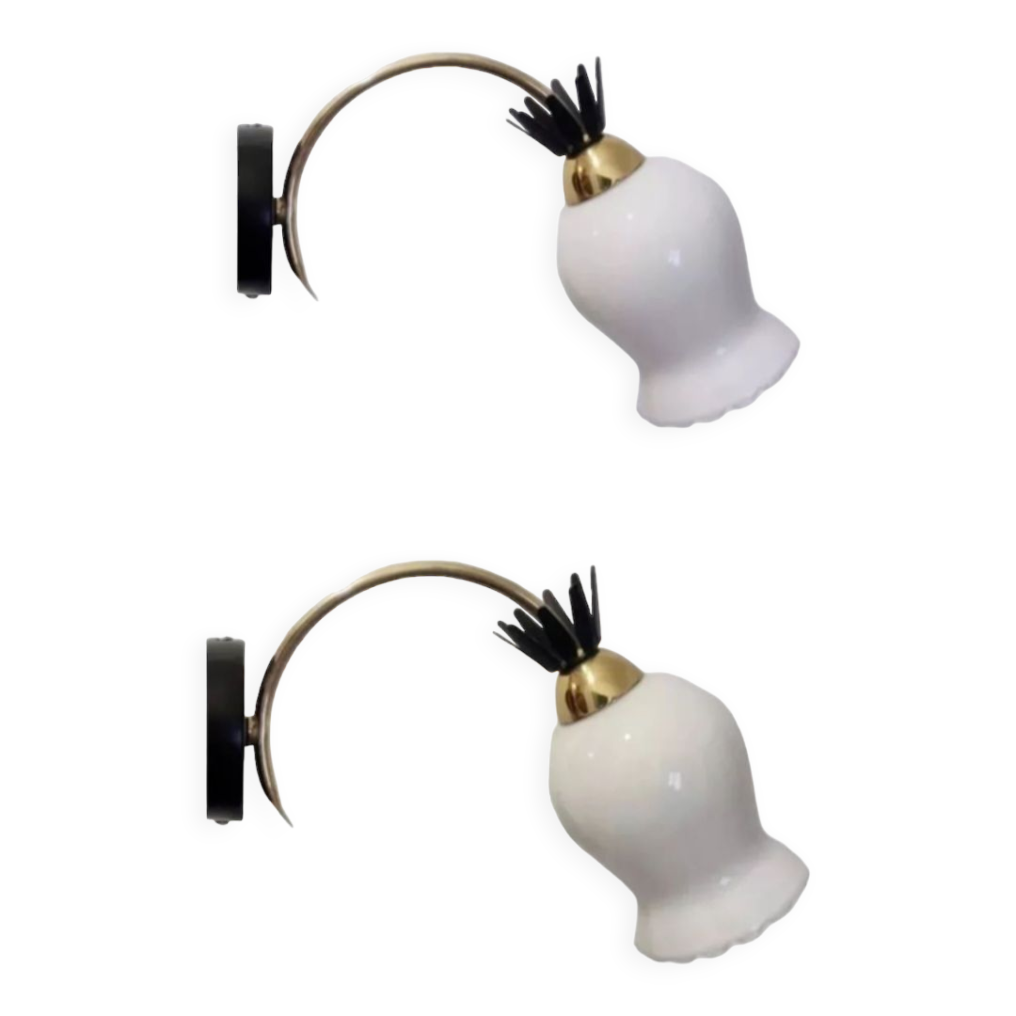 Duo of opaline brass wall lamps black or white finish of your choice