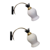 Duo of opaline brass wall lamps black or white finish of your choice