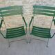 Pair of garden chairs, metal with wooden slats, folding