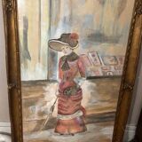 Grande Aquarelle Encadrée - Une Élégante - Signée période 1900