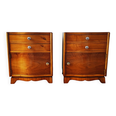 Paire de tables chevet Art Déco galbés en bois blond