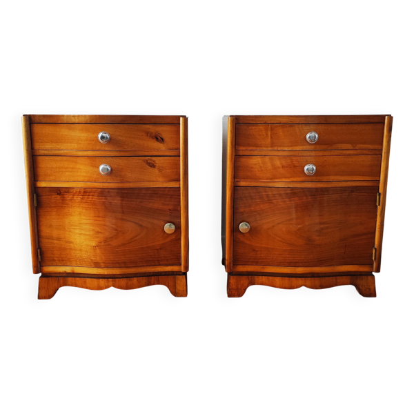 Paire de tables chevet Art Déco galbés en bois blond