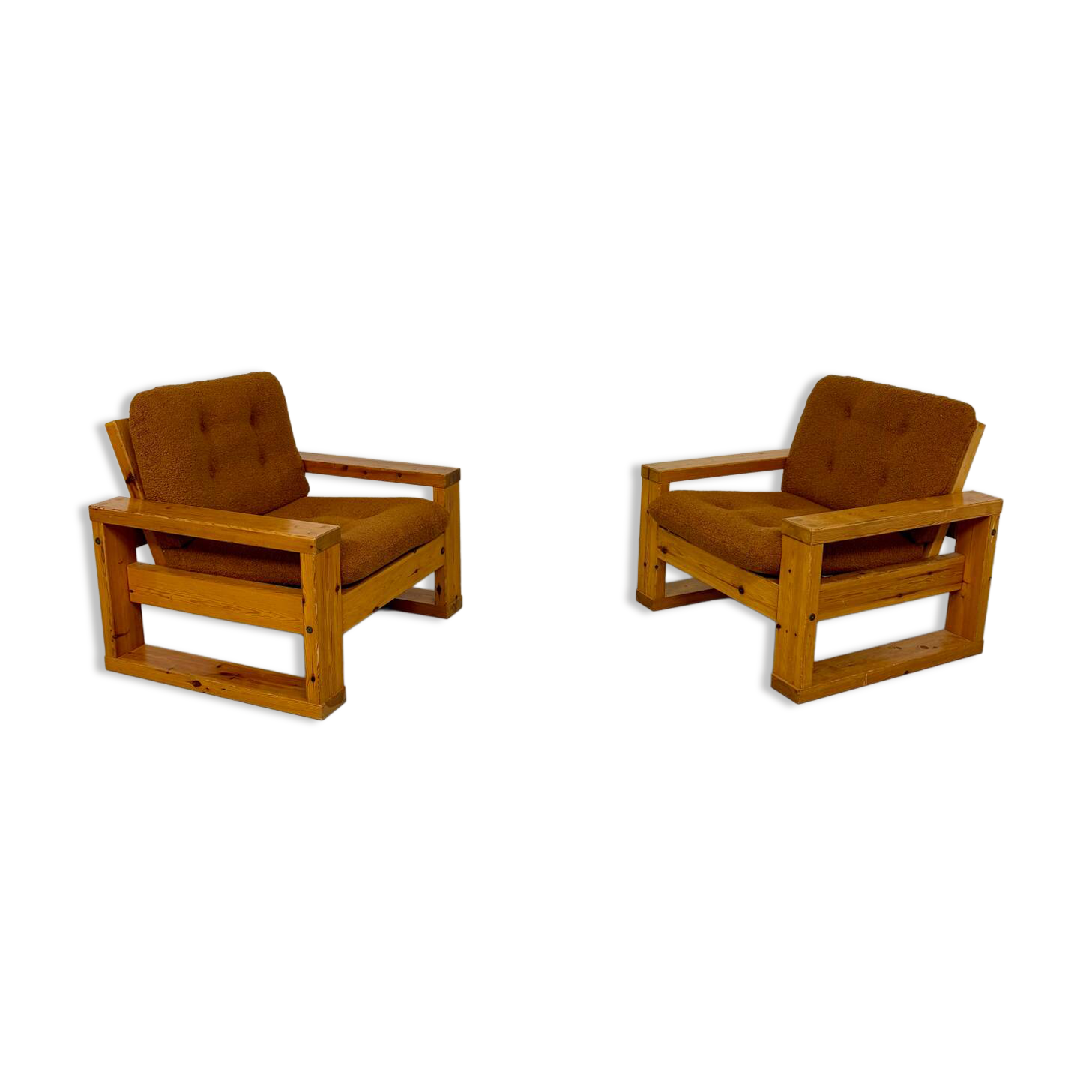 Set of 2 Swedish design pine armchairs by Roland Wilhelmsson, 1970s