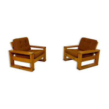 Set of 2 Swedish design pine armchairs by Roland Wilhelmsson, 1970s