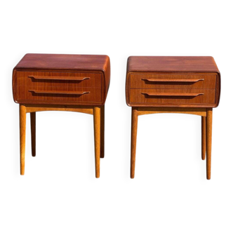 Tables de chevet en teck avec pieds en chêne attribuées à Johannes Andersen, 1964, lot de 2
