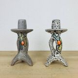 Pair of ceramic candlesticks by Marius Bessone in Vallauris