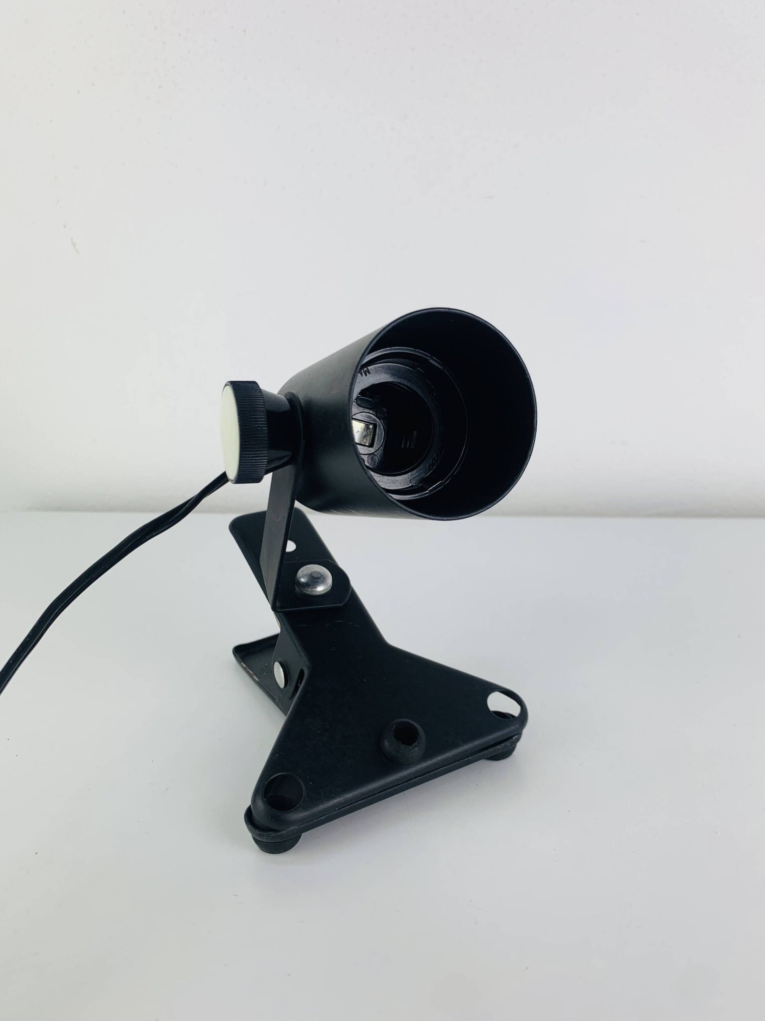 3 clip-on spotlights, black metal, 1960s, vintage