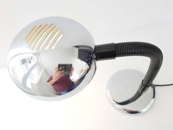 Lampe de table pastille en chrome 1970 vintage space age pop 70s annees 70
