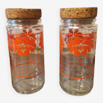 Pair of vintage glass and cork jars