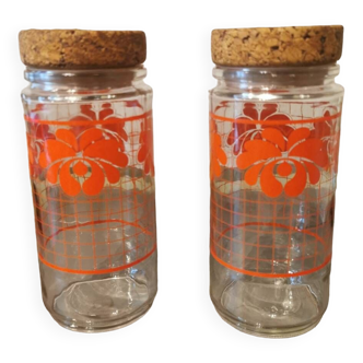 Pair of vintage glass and cork jars