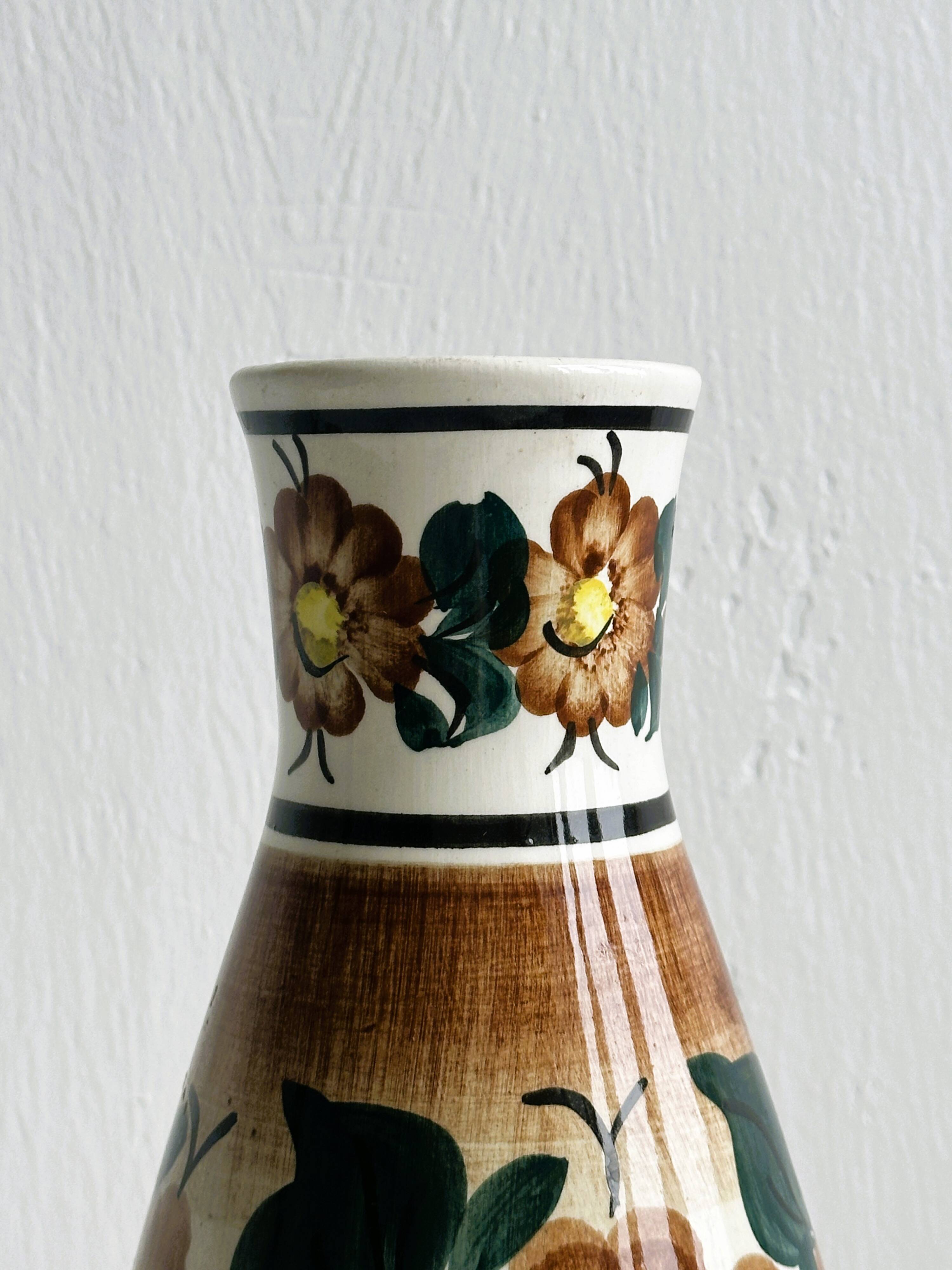 Vase fleurs, céramique vernissée Polonaise.