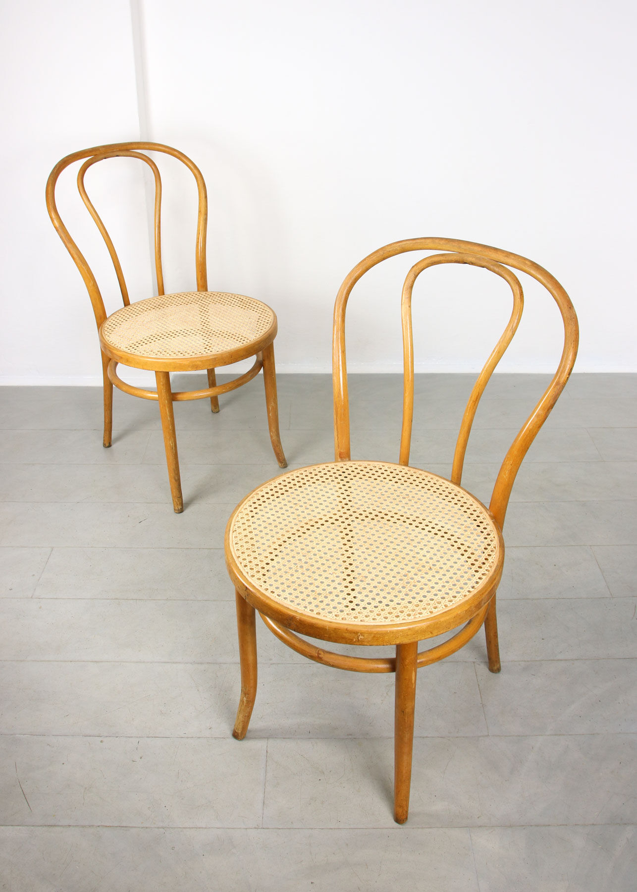 Vintage wide bentwood and cane chairs, set of 2