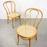 Vintage wide bentwood and cane chairs, set of 2
