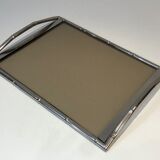 Chrome tray style faux-bamboo with smoked glass top