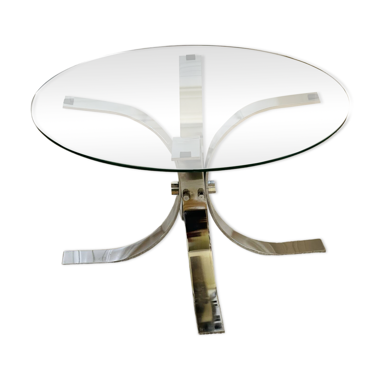 Table basse vintage en verre et chrome