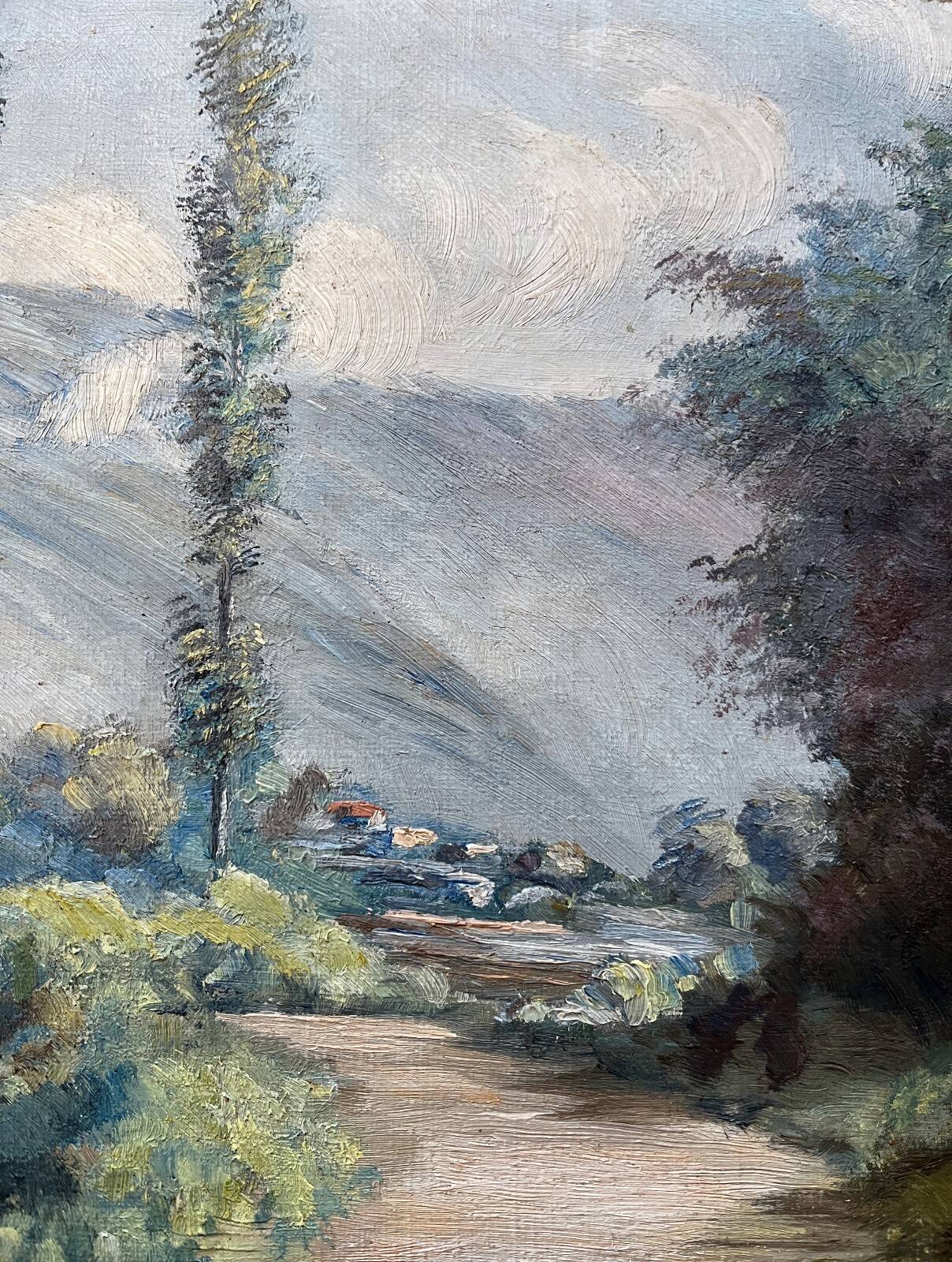 Table HST "Landscape with Tree-Filled Village" signed Drox 1905