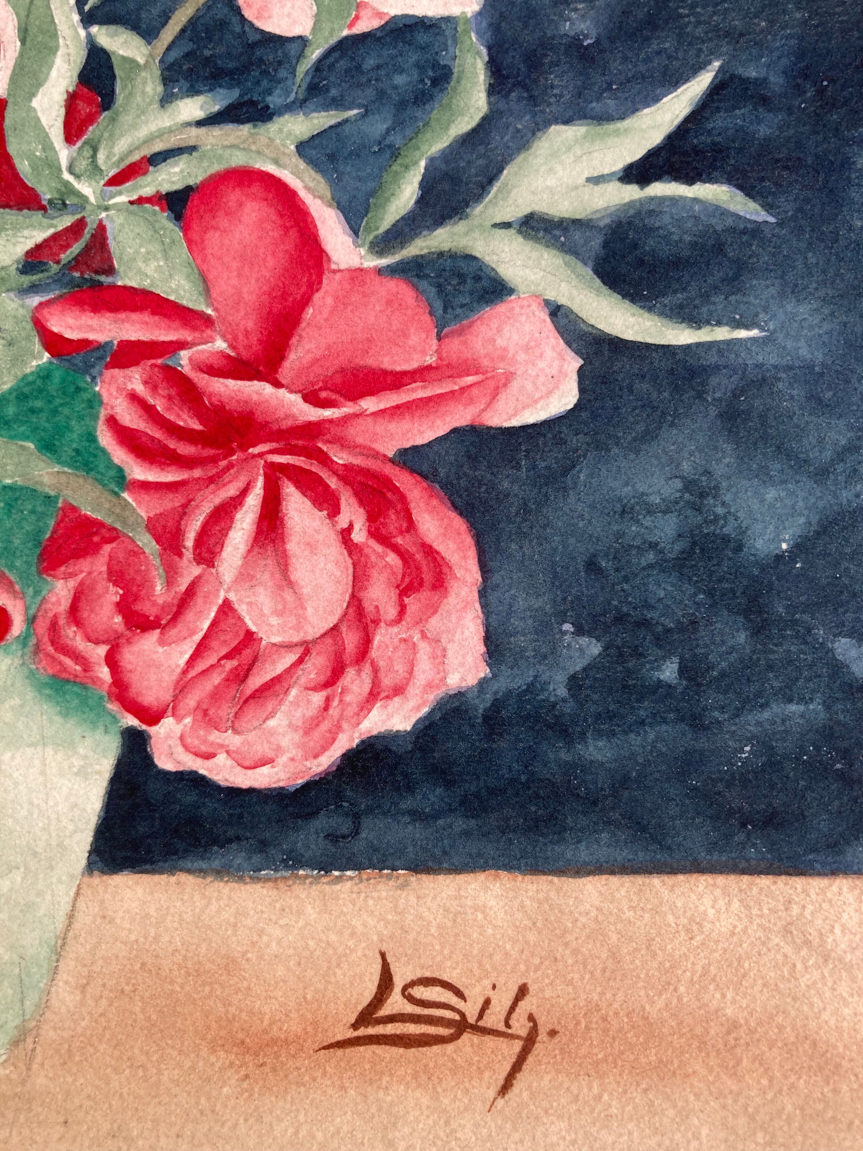 Vintage watercolor with peonies