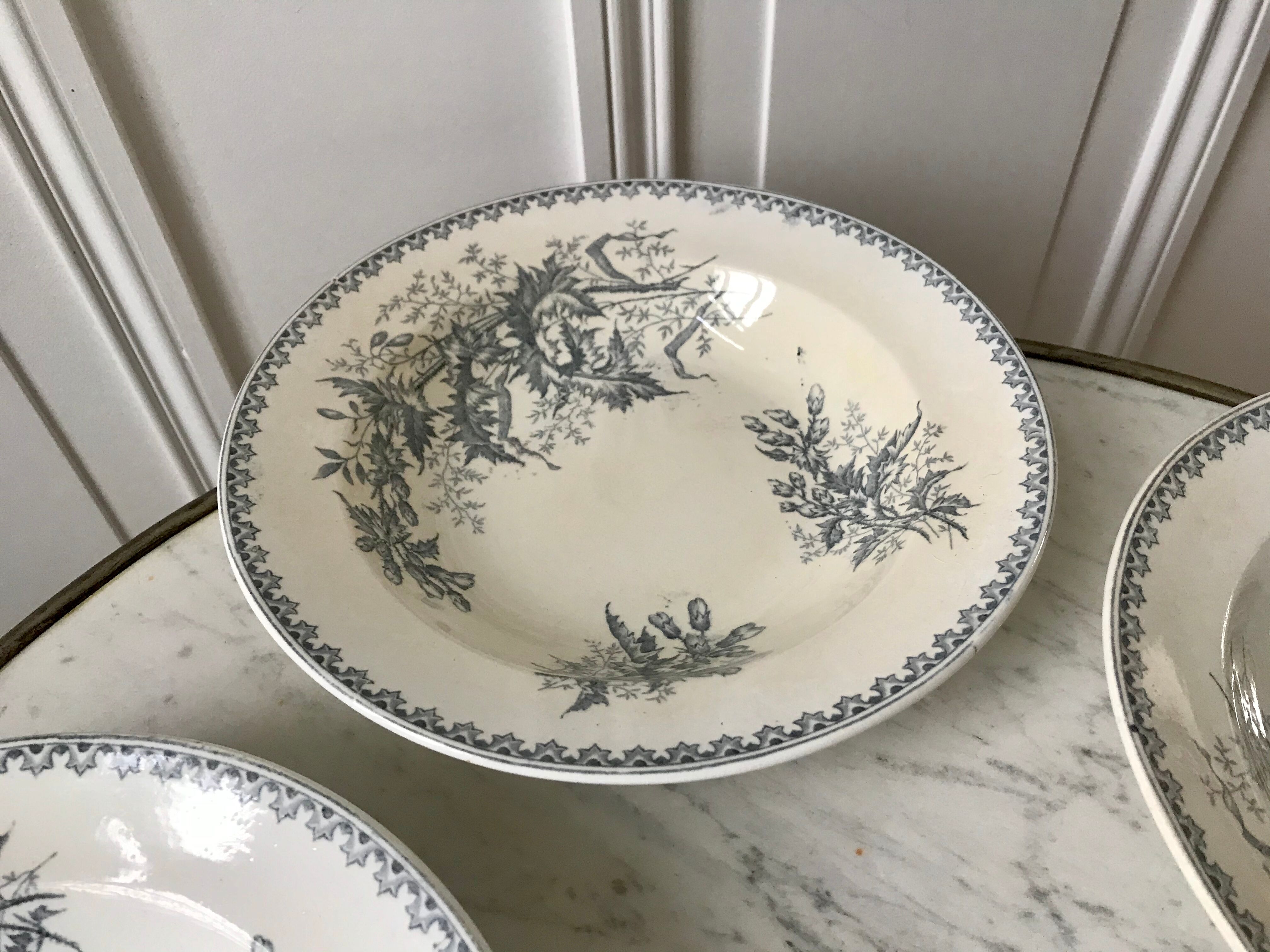 4 hollow plates Terre de Fer Company Ceramics model Thistle made in Holland late nineteenth