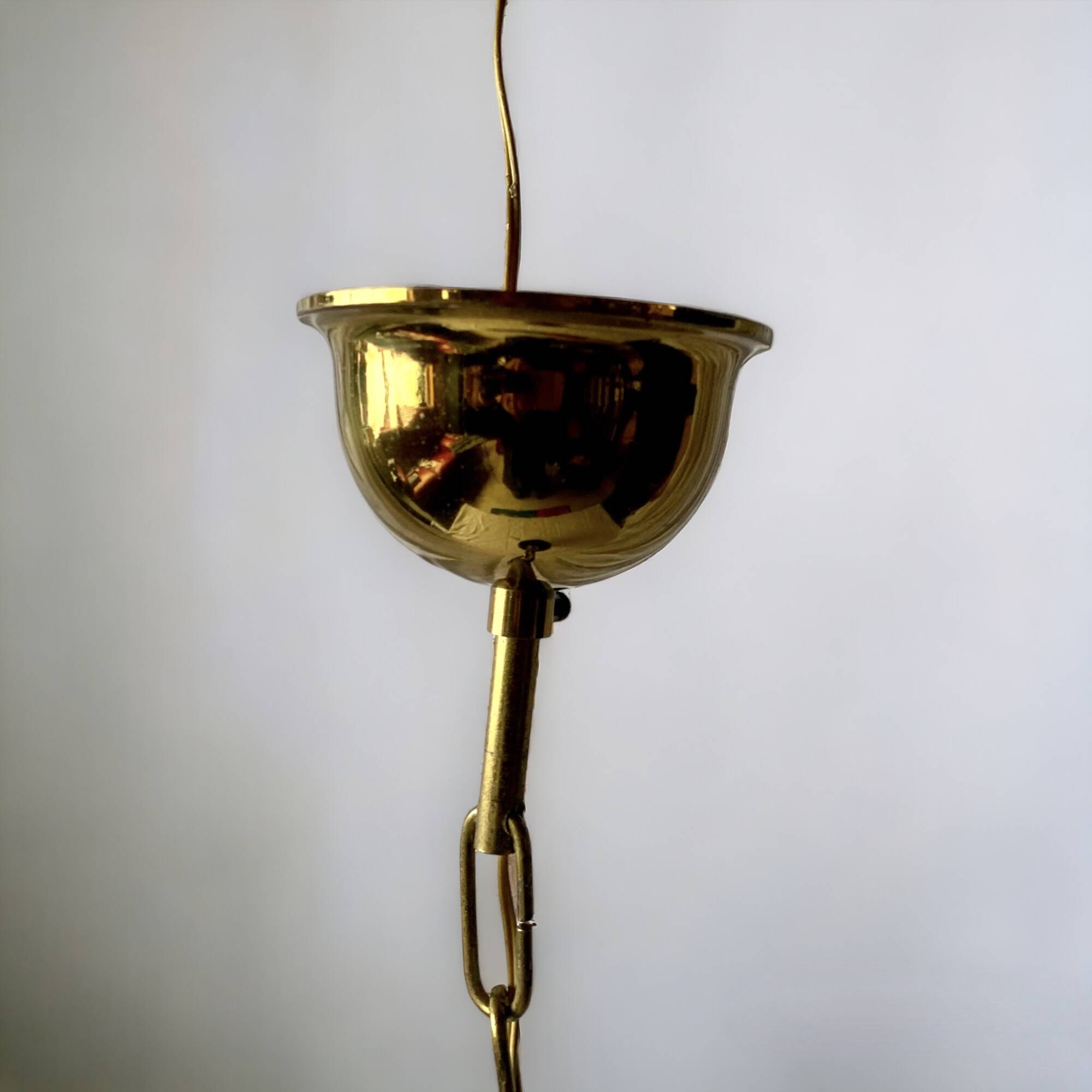 Modernist pendant light in white sandblasted glass and brass