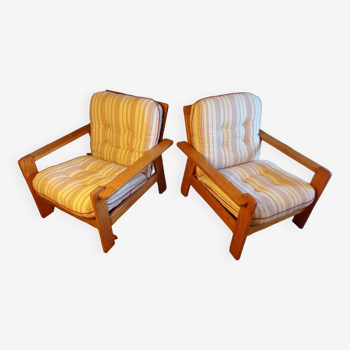 Pair of pine armchairs 1980