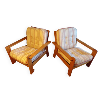 Paire de fauteuils en pin 1980