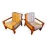 Paire de fauteuils en pin 1980