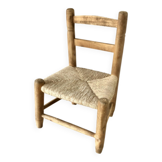 Wooden children's chair and straw seat