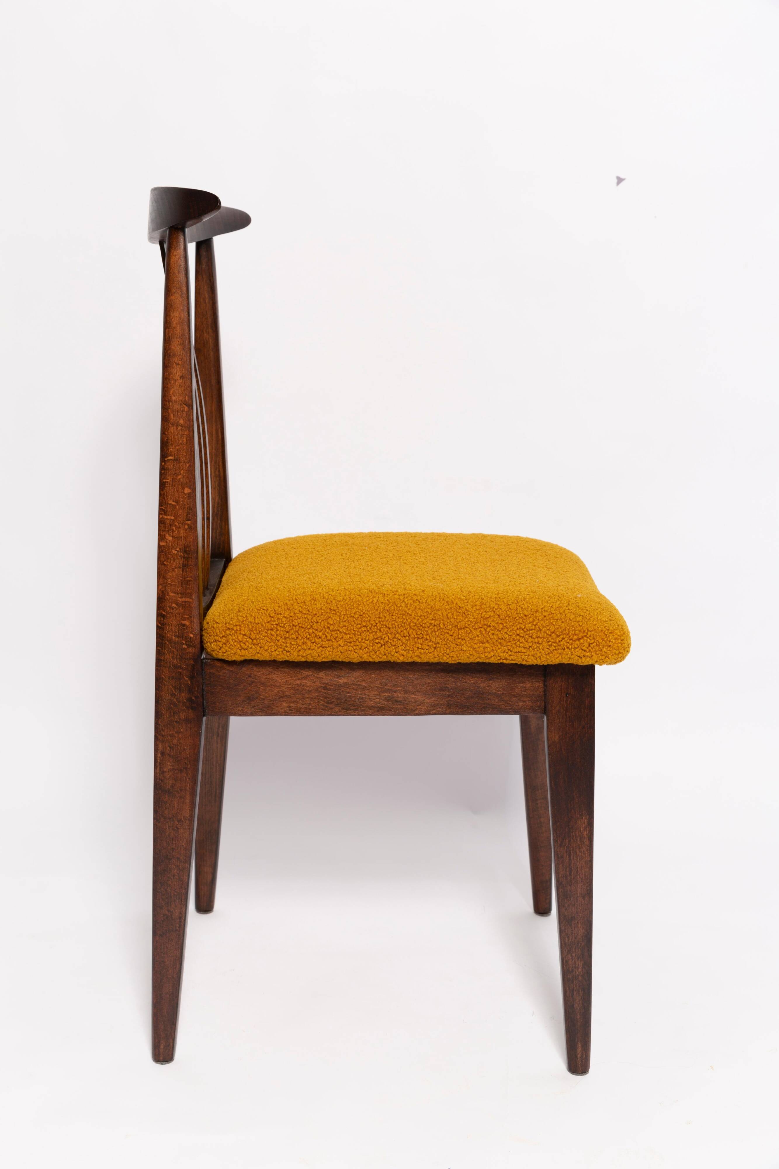 Beech chair with ochre boucle upholstery in mid-century style, Mr. Zielinski, Europe, 1960s.