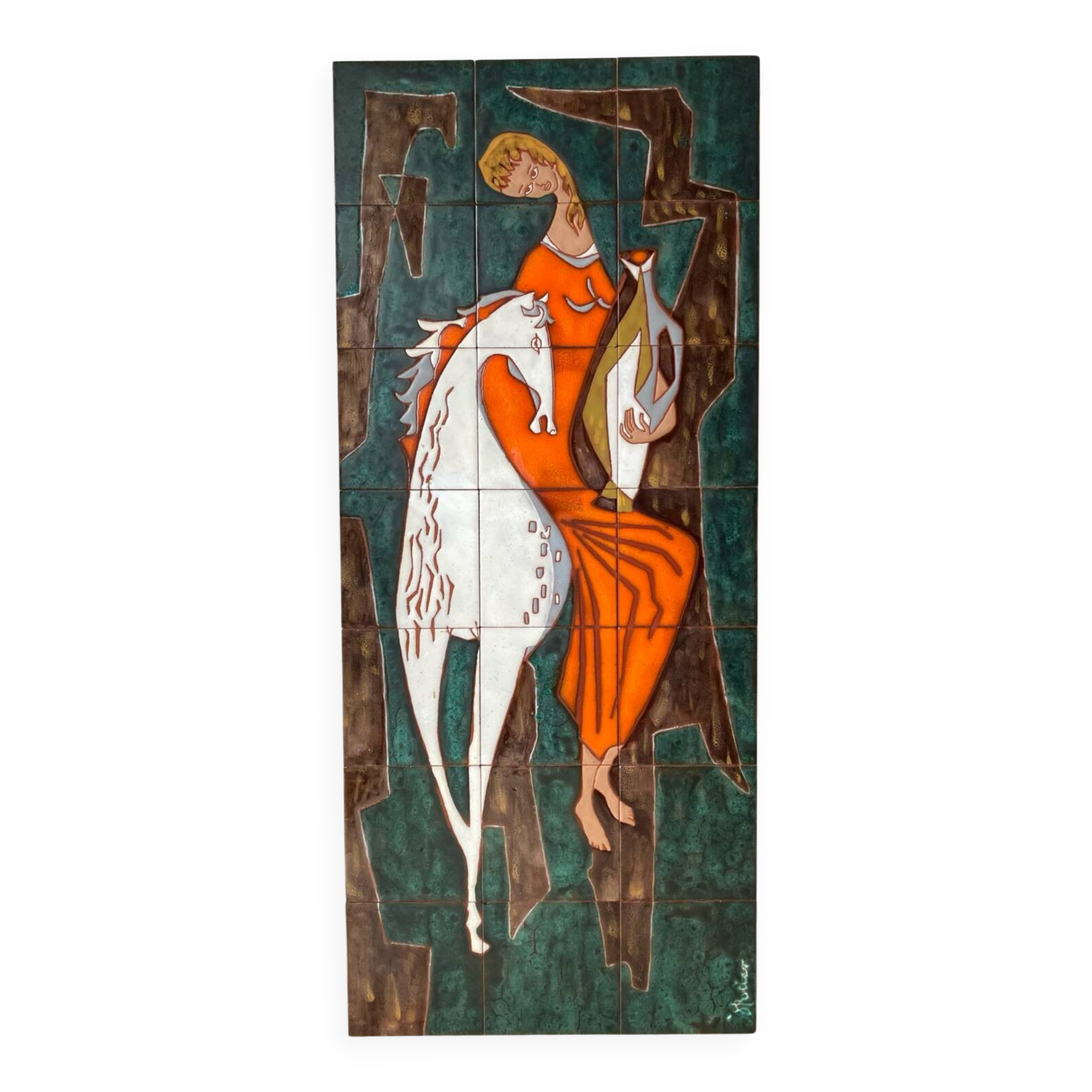Grand panneau mural céramique années 60