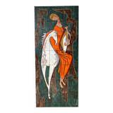 Grand panneau mural céramique années 60